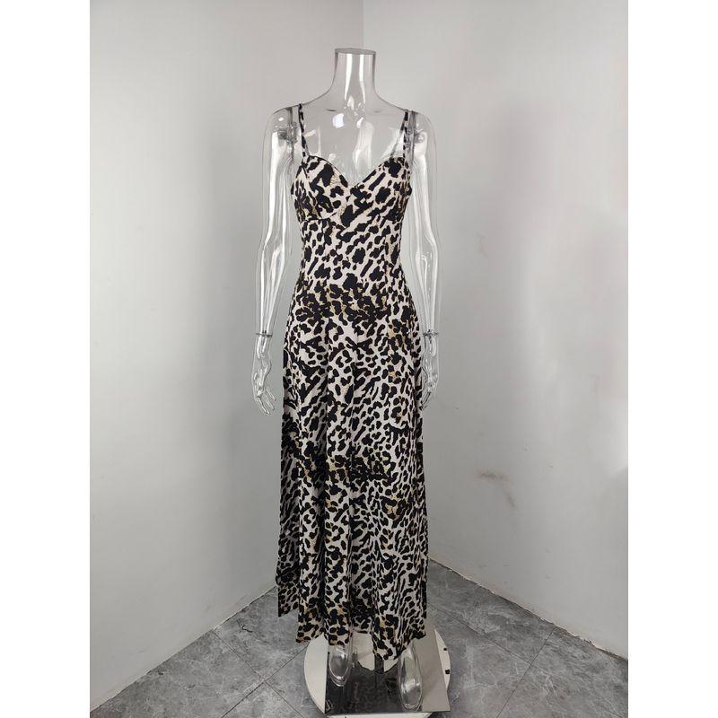 

European and American Fashion Women clothes Photo Sexy Leopard Print Print Suspender Dress Suspender Leopard Print Dress-Leopard L