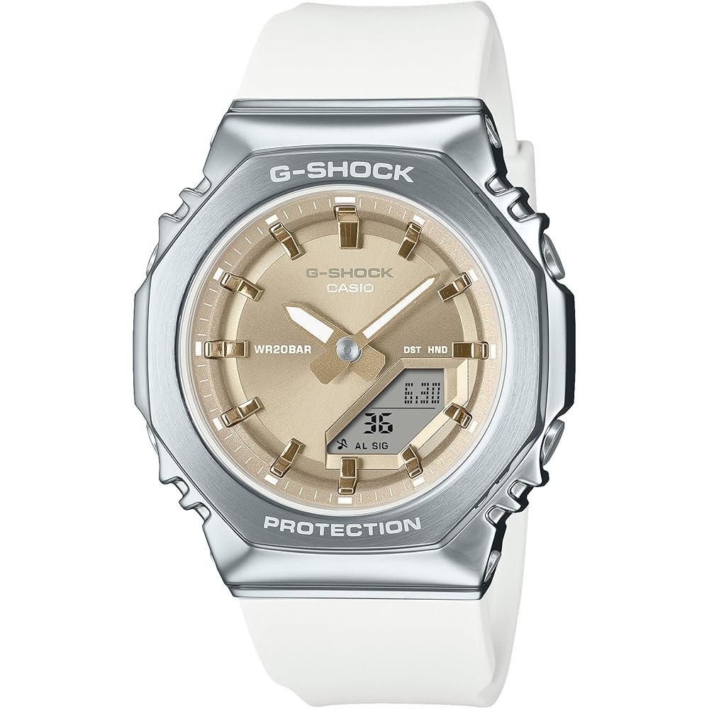 

Casio G-Shock GM-S2110-7A9JF Mid-Size Women s Watch Metal Covered Eco-Friendly Material White Beige