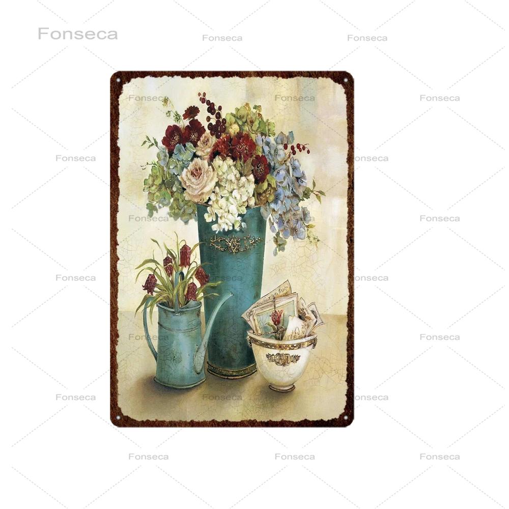 Vintage Flowers Metal Sign Garden Floral Retro Tin Plaques Home Decoration Wall Art Iron Painting 20X30Cm