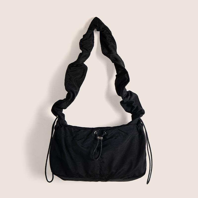 Korean Pleated Retro Lace Drawstring Nylon Crossbody Tote Bag