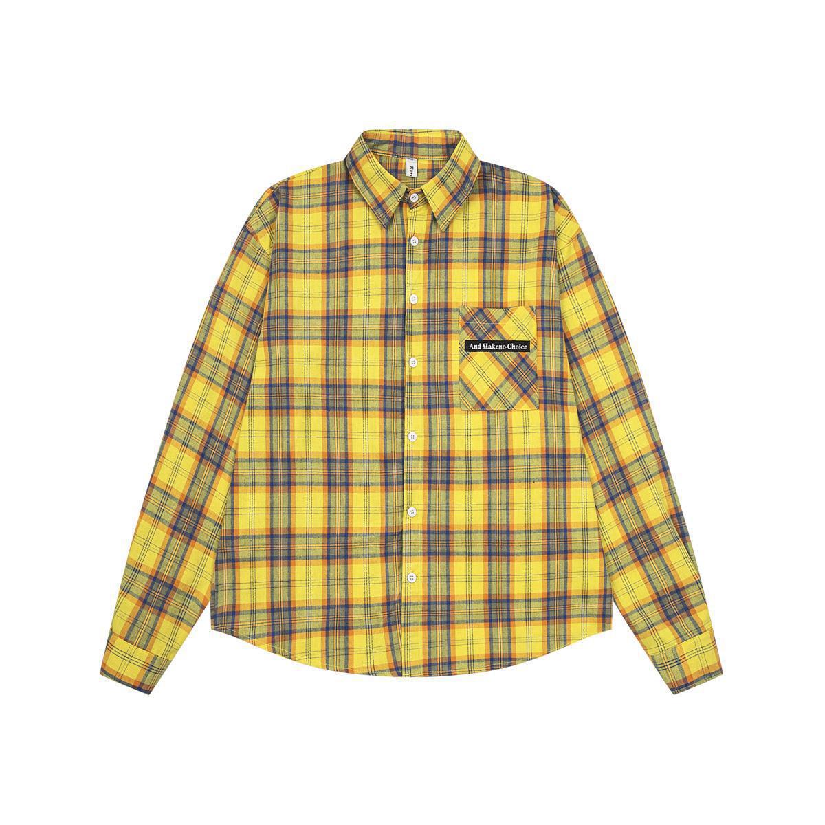 

Золотистая клетчатая рубашка с длинным рукавом для мужчин и женщин, повседневная, универсальная, нишевая, для пар, куртка 2XL