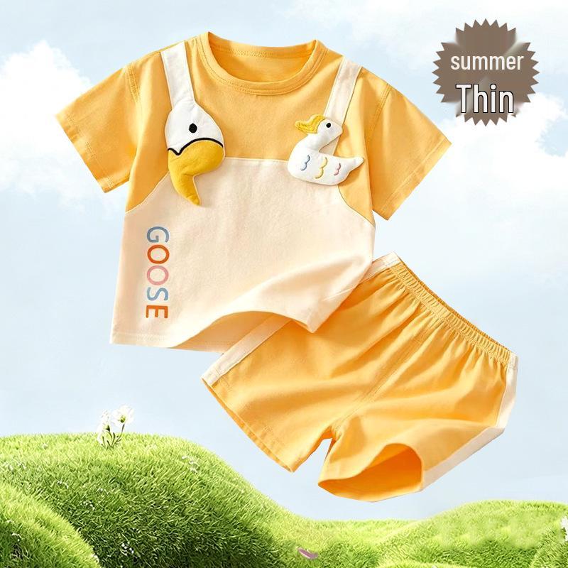 Adorable Baby Boy Summer Cotton Two-Piece Set – Short Sleeve Top & Shorts for Toddlers 110cm (15-18 kg)