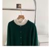 Women's Mustard Green Raccoon Fur Knit Cardigan - Soft, Fluffy Autumn Outerwear, Round Neck Sweater Coat for a Refined Look.