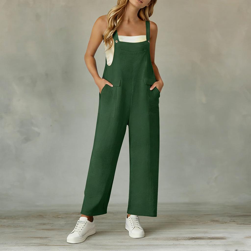 Womens Casual Wide Leg Jumpsuits Summer Spaghetti Strap Sleeveless Loose Long Pant Rompers With Pockets