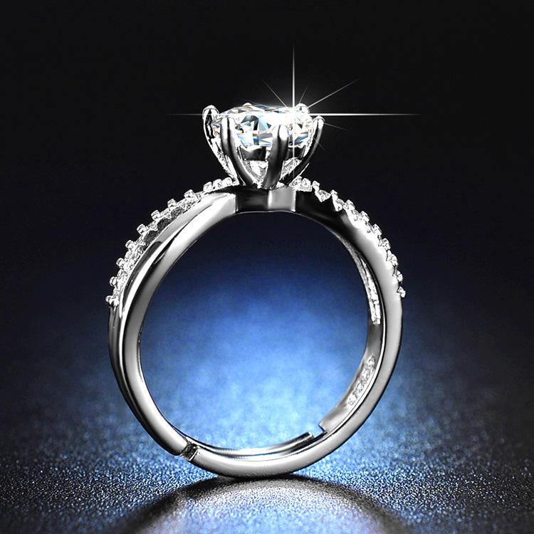 One Carat Intertwined Six-Claw Ring Femininity Simulation Opening Adjustable