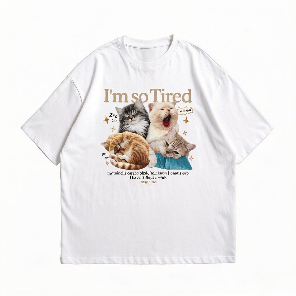 I'M So Tired Black Oversize Cotton 24S Unisex T-Shirt for Unisex and Women Cheap Clothing Drip Clothing Unisex's T-shirts