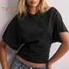Women Solid Color Round Neck T-Shirt Breathable Casual Top Summer Short Sleeve Pullover Tee for Work Daily Wear Parties