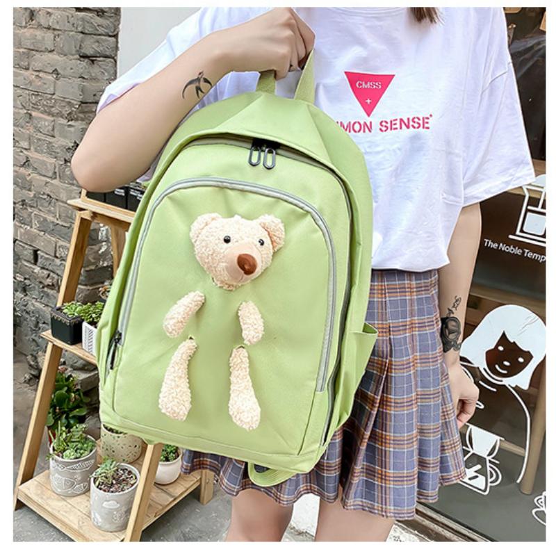 Female Junior High School College Students Four-piece School Bags Korean Version Harajuku Style Backpack Ins Knapsack with Bumbag Pen Bag