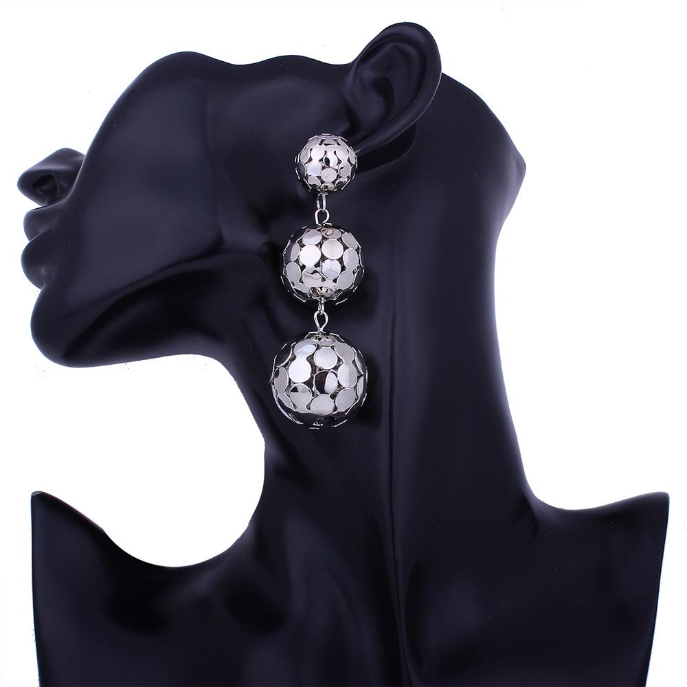 

Women Lady Fashionable Earrings Alloy Texture Hollowed-out Balls Eardrop Pure Color Ear Stud white gold #1