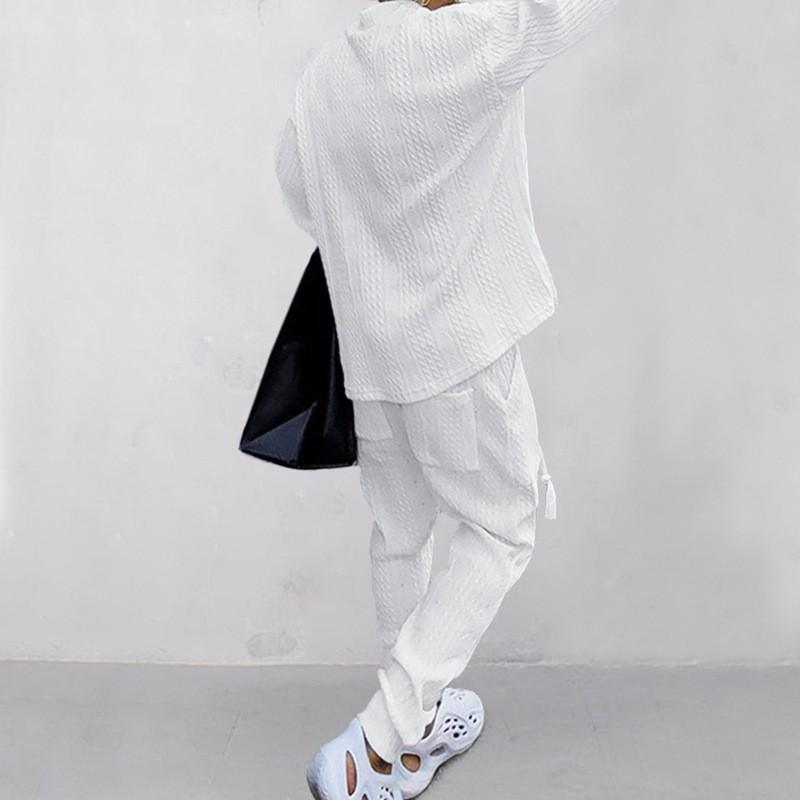 Men's Versatile Jacquard Knit Sweater and Casual Long Pants Set