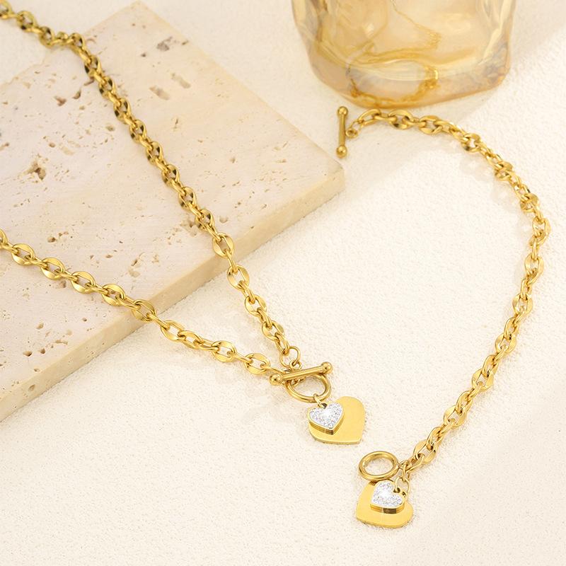 Fashion Stainless Steel Love Diamond Jewelry  Set Female T-prefix Personality Versatile Non-fading 