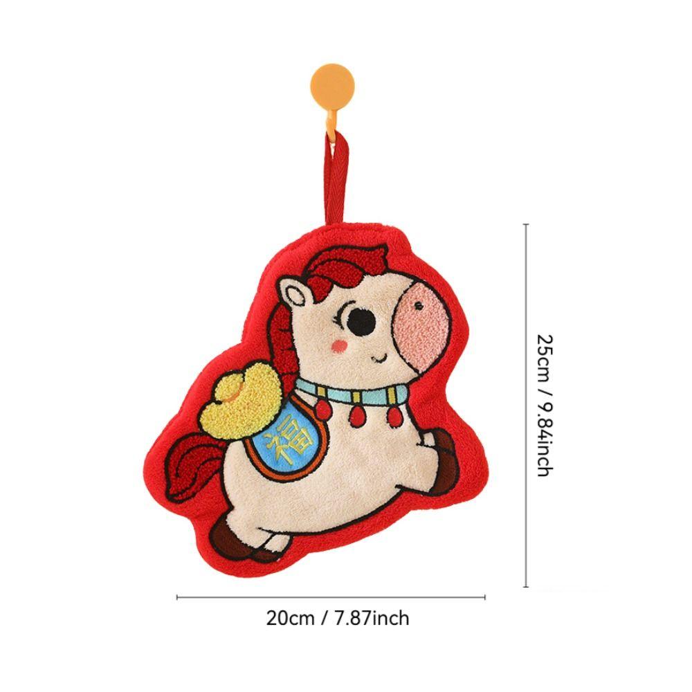 Coral Velvet Year of Horse Hand Towel Thickened Absorb Water Handkerchief Quick-dry Hanging Bathroom Kerchief Chinese New Year