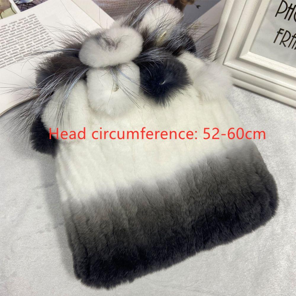 Outdoor Winter Warm Real Fur Beanies Hat Rabbit Fur Cap Knitted Real Rex Rabbit Fur Hats Elastic