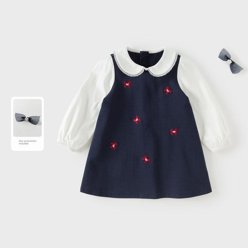 David Bella Kidsren s Dress Girls  2026 New Style Fake Two-Piece Knitted Skirt Girls  Spring Clothing Category a Princess Dress Navy Blue [Ready in Stock] 73