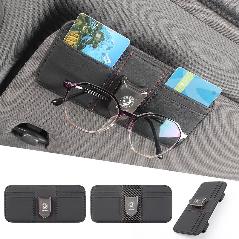 Car Visor Organizer Glasses Bag Sunglass Holder Card Clip Interior For Skoda Octavia Rapid Kodiaq Superb Derivative Karoq BS2
