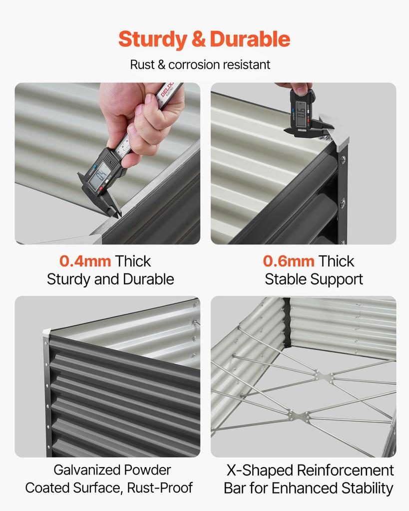 Metal Raised Garden Bed, 1.8 X 0.9 X 0.4 M Outdoor Galvanized Planter Garden Box, Open Bottom Design, Large Planter Raised Bed for Growing Vegetables,