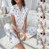 Ladies' Home Wear Cherry Print Water-soluble Embroidered Edge Short-sleeved and Long Pants Pajama Set Suitable for Women To Wear Pajamas Outside