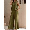 Women's Loose Fit Two Piece Outfit Sleeveless Tank Top Elastic Waist Wide Leg Pantsuit