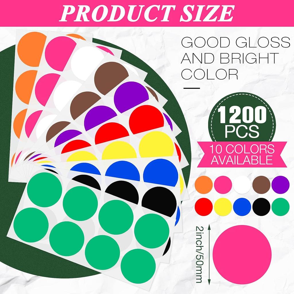 Zonon 400 Pieces 2 Inch Colored Dot Stickers 10 Assorted Colors Round Color Coding Labels Circle Sticker Label for Coloring, Marking, Organizing