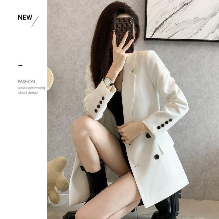 Fashionabla svart kostymjacka för kvinnor Spring Double Breasted Blazer