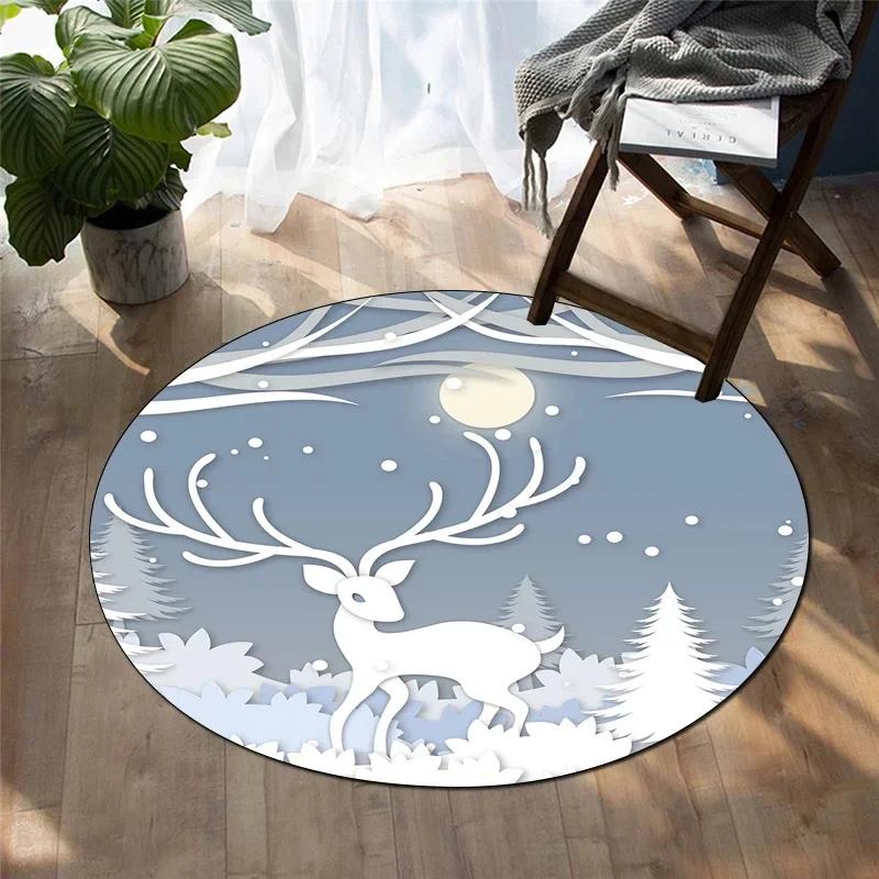 

Forest Deer Round Carpet Soft Cartoon Rug Non-Slip Circle Floor Mat for Living Room Bedroom Sofa Bathroom Children s Dorm Decor 60cm
