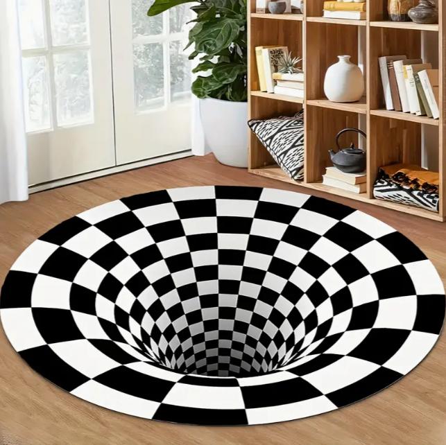 

3D Клетчатый Круглый Ковер для Зоны Спальня Кухонный Коврик Стираемый Ковер для Акцента на Пол в Помещении Ковер для Ванной Комнаты для Гостиной Домашнего Офиса Прихожей 120*120cm