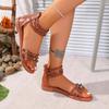 2025 Summer New Round Head Willow Nail Roman Sandals Foreign Trade Large Size Women's Comfortable Cross-Border Sandals Fashion