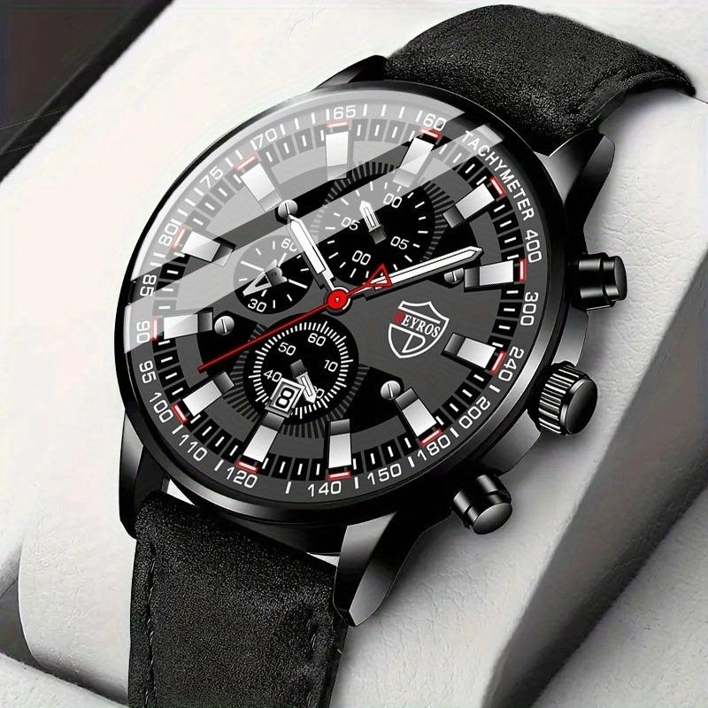 Ceas calendaristic pentru bărbați la modă, ceas de mână casual din piele PU analog pentru bărbați, costume pentru bărbați