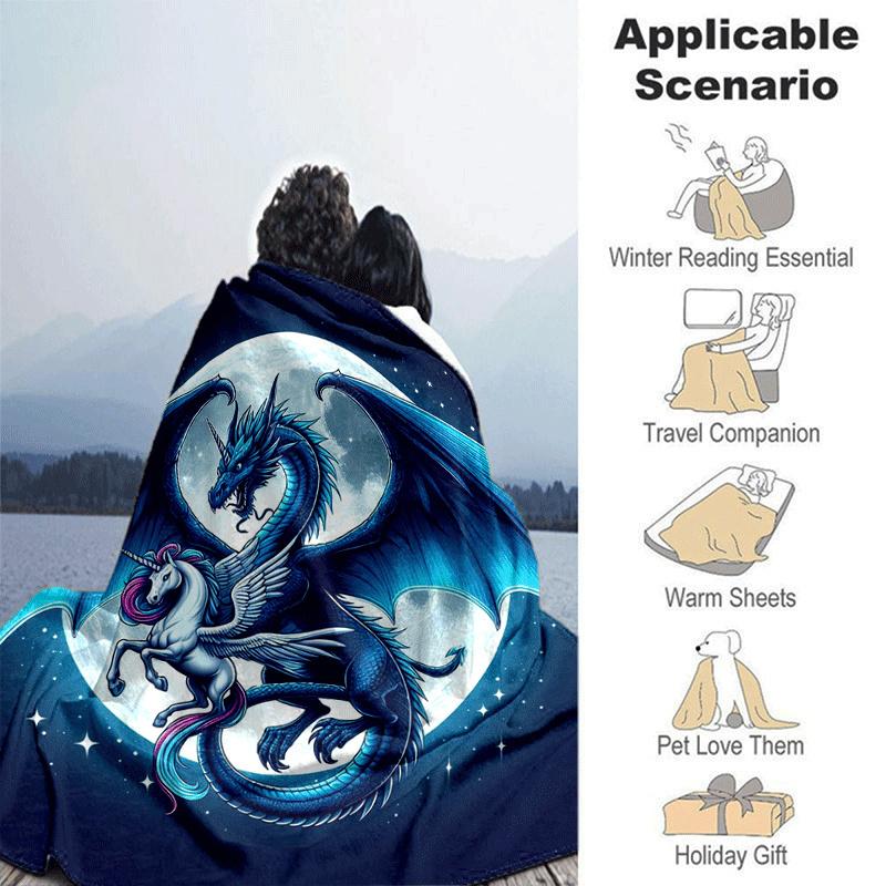 1pc Dragon Printing Lightweight Flannel Blanket, Comfortable and Warm Blanket, for Camping Sofa Bed and Couch Office, in All Seasons