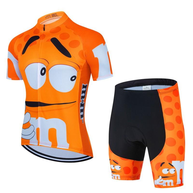 Mens Womens Cycling Bib Shorts Set With Cartoon MMs Design Breathable Moisture-Wicking Bike Outfit