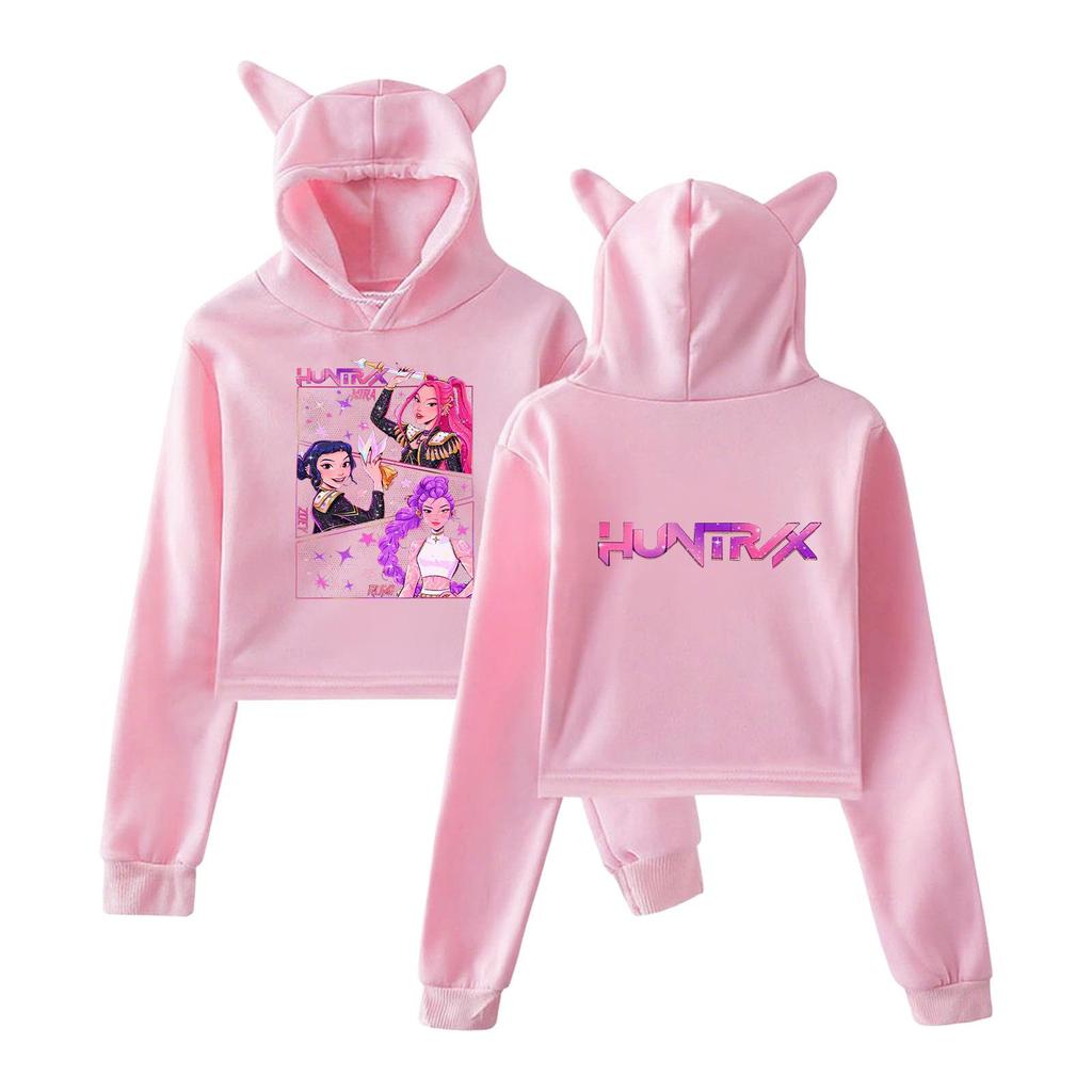 KPop Demon Hunters Hoodies Cosplay Costume Hoodies Sweatshirt for Girls Cat Ear Crop Pullover Casual Clothes