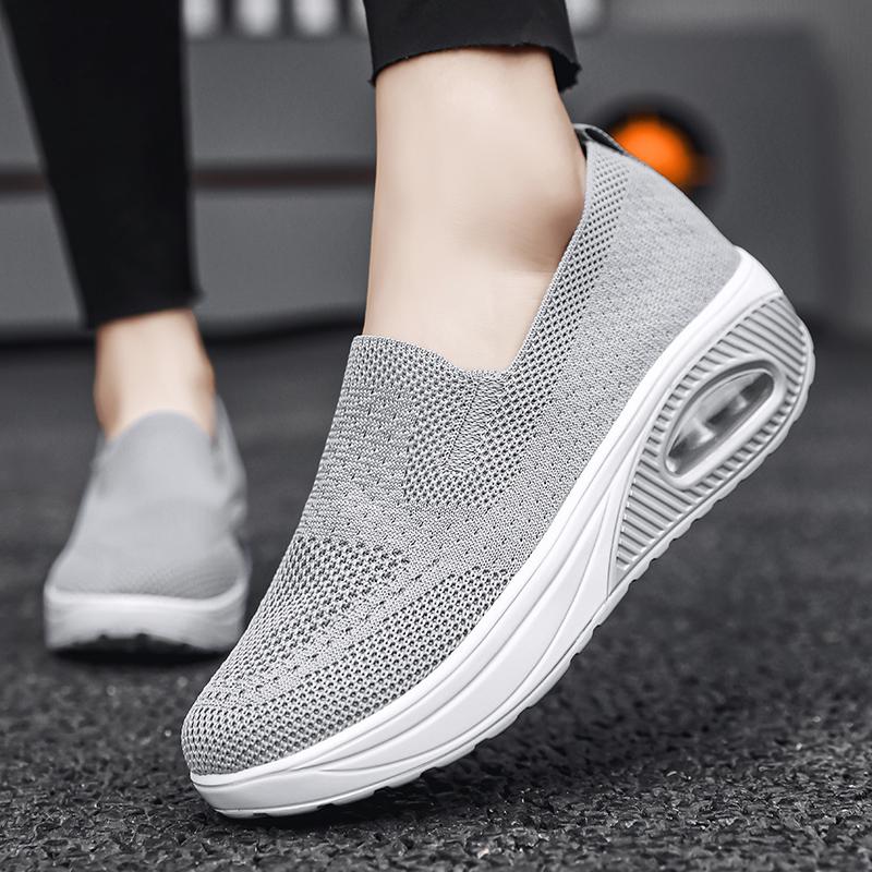 Women Slip on Walking Shoes Air Cushion Sneakers Pink Grey Black Blue Elevator Platform Orthopedic Socks Shoes Plus Size