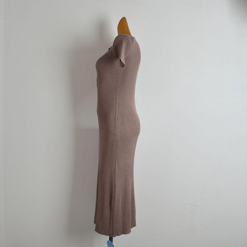 Solid Polo Lapel Short Sleeve Knitted Dress Women Clothes Royal Sister Style Summer Waist Hugging Slimming Sheath One-Step Skirt