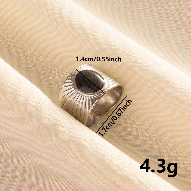 Punk Silver Color Black Enamel Sun Moon Star Eye Rings For Women Men Accessories Stainless Steel Ring Open Finger Jewelry Bagues