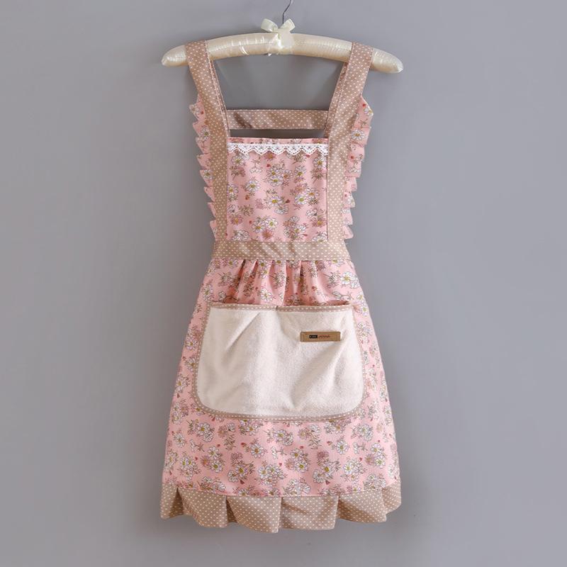 Floral Large Pocket Canvas Cotton Apron Kitchen Home Wipeable Hand Strap