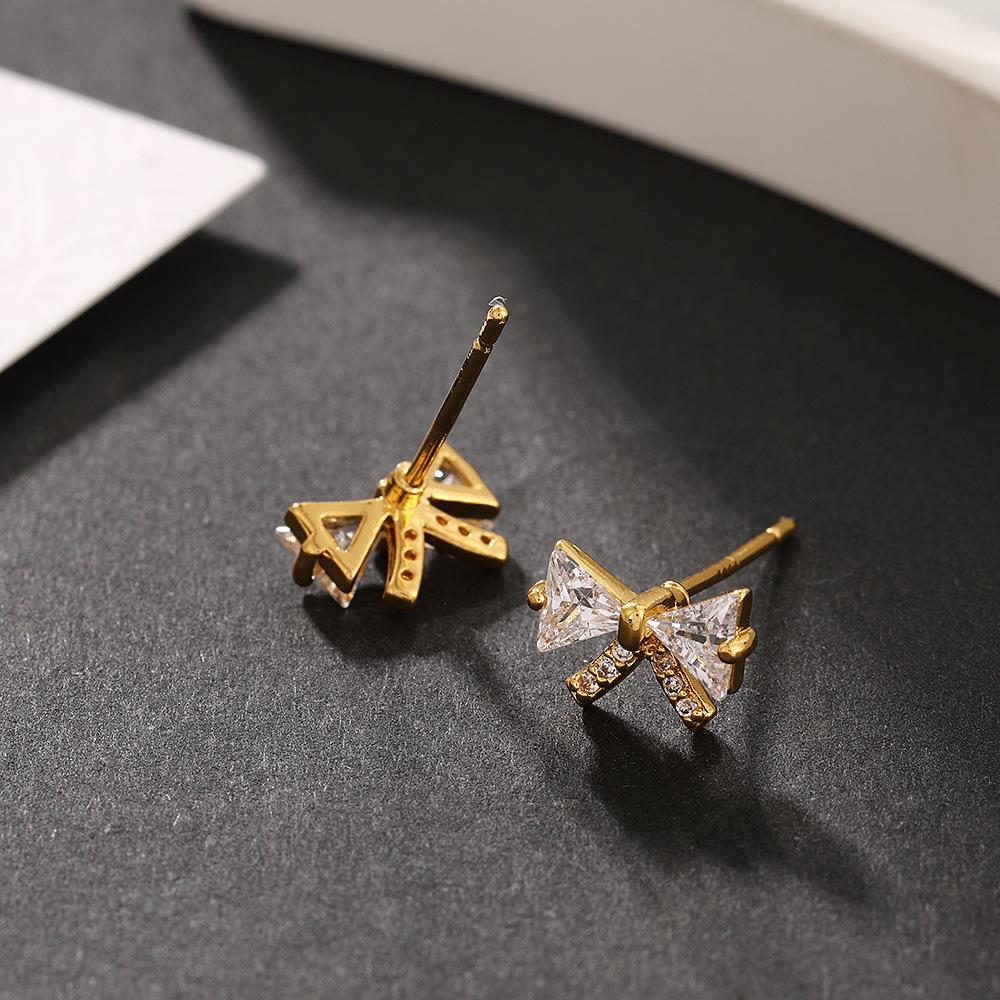 Luxe Copper Bow Stud Earrings & Pendant Set with Zircon - Handmade Designer Jewelry Accessory