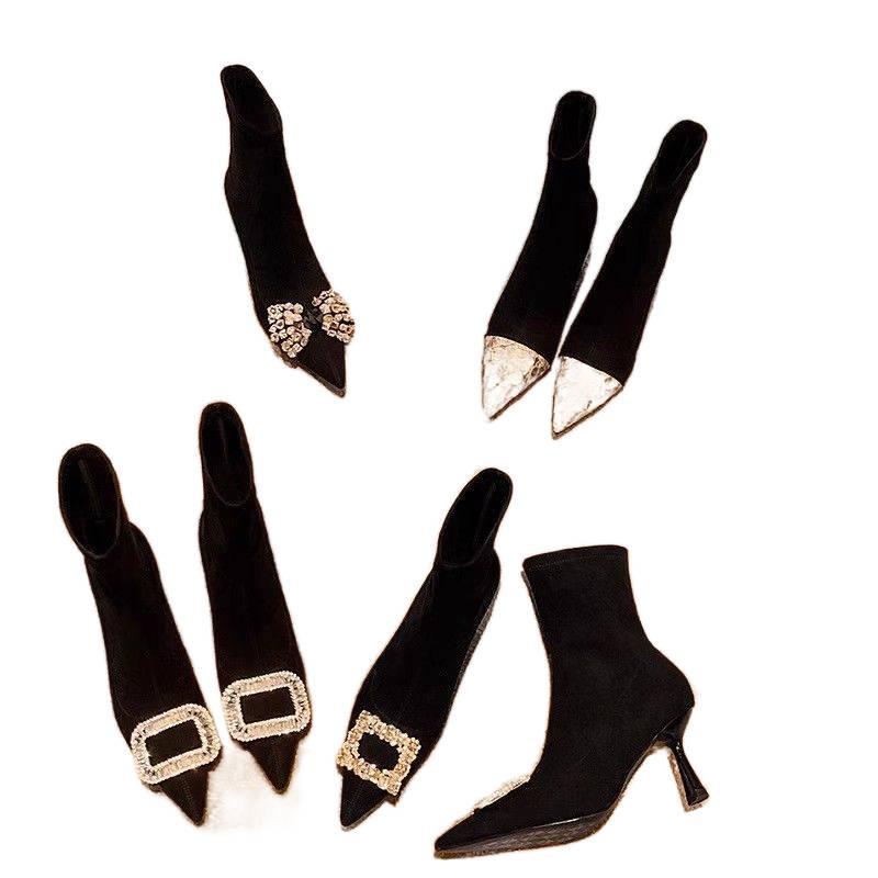 Women's Rhinestone Buckle Stiletto Heel Ankle Boots - Spring/Autumn 2025