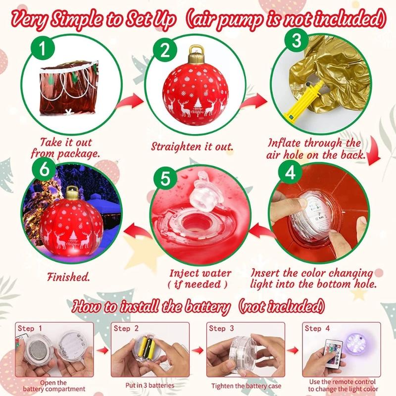 Light Up Christmas Ball Decorations Outdoor Inflatable Christmas Ball with Remote Control and LED Light Adjustable Color