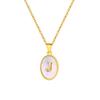 Vnox Women's Pretty Letters Necklace, Stainless Steel Oval White Shell Letter A-Z Pendant, Gold Color Jewelry Gifts