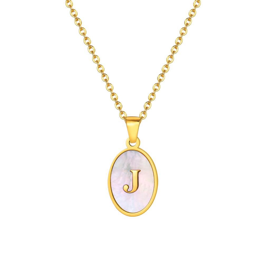 Vnox Women's Pretty Letters Necklace, Stainless Steel Oval White Shell Letter A-Z Pendant, Gold Color Jewelry Gifts