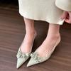 New Style Women's Spring Green Flower Pointed Elegant High Heels for Women Fashion Shallow Mouth Slingbacks Sandals Casual Pumps