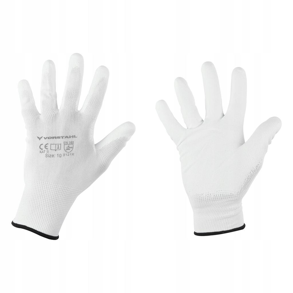 Polyester Gloves with Polyurethane, White, Pack of 12, Size 7, Vorstahl Quality