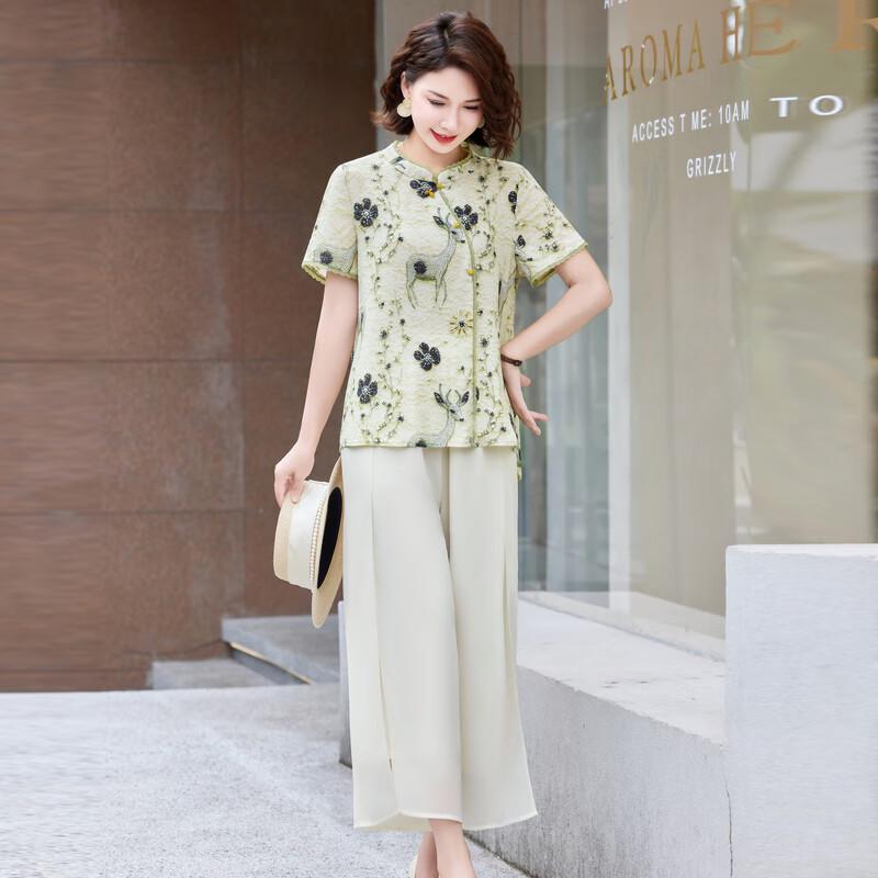 Elegant Chiffon Short-Sleeve Blouse for Middle-Aged Women