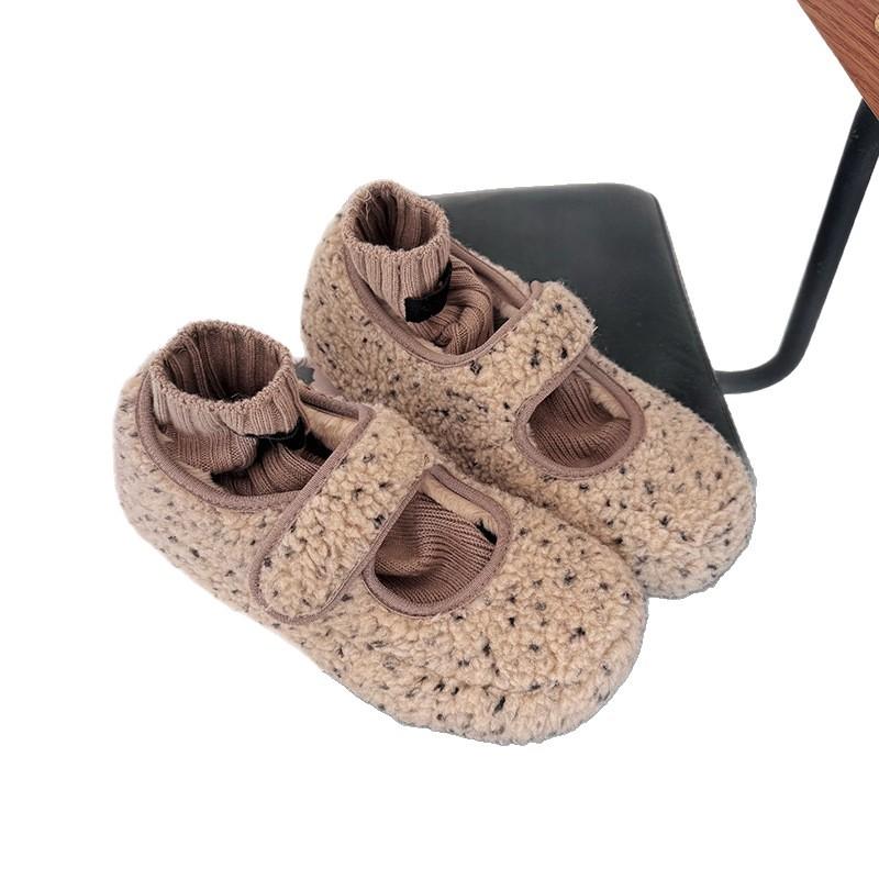 inner height increase lamb wool shoes women wear new Korean version of velvet thermal cotton shoes flat Mary Jane Doudou shoes in winter