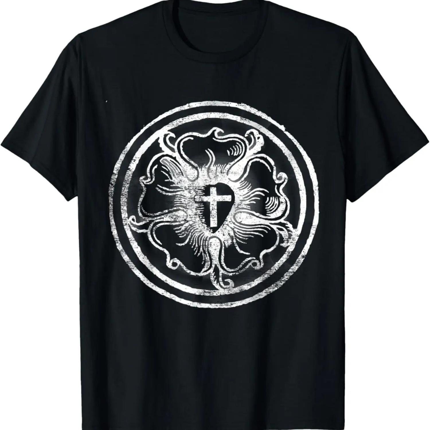 Martin Luther Rose Lutheran Symbol Distressed Chalk 5 Solas T-Shirt S чёрный
