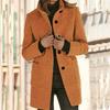 Women Winter Overcoat Single-breasted Retro Stand Collar Long Sleeves Buttons Cardigan Mid Length Spring Autumn Outdoor Woolen Coat