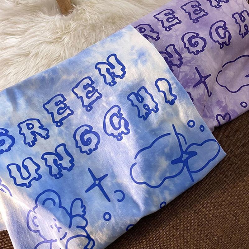 Cute Tshirt Bear Cotton Streetwear Summer Oversized T Shirt Women Harajuku Short Sleeves Tops Tee Hip Hop Tie Dyed Tshirt Funny