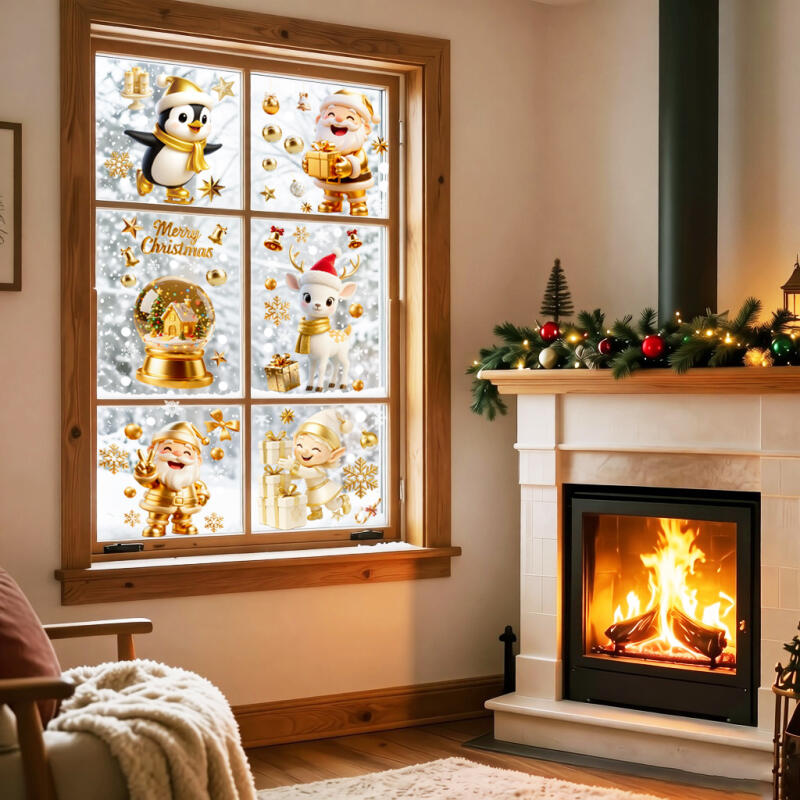 Christmas Window Clings, PVC Static Double-Sided Stickers with Snowflakes and Winter Character Designs for Glass Decor