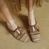 Fashion 2025 Outside NEW Summer Women Mules Women Slippers Concise Cover Toe Slingback Round Toe Low Heel Weave Modern Sandals