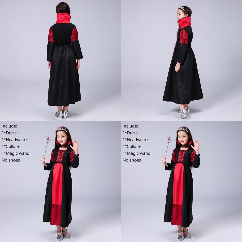 Elegant Black And Red Witch Dress For Kids Sorceress Themed Cosplay Parties